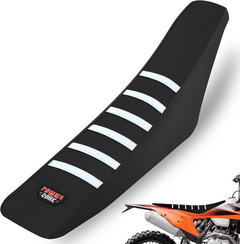 MCHMFG Motorcycle Universal Seat Cover Non-Slip Rubber Striped Gripper Soft Sewing for CRF WR WRF RMZ YZF SXF EXC EXC XC SX CR KLX Dirt Pit Bike Motocross Off Road Motorbike (White) - Image 1